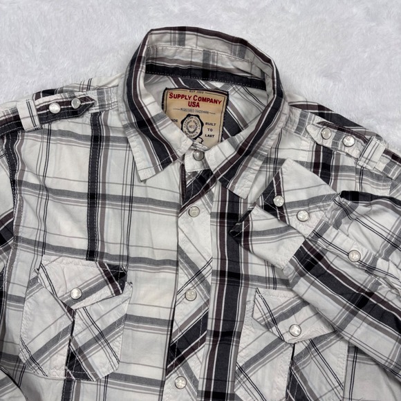 Supply Company USA Other - Western Button Shirt Men S White Black Plaid Pearl‎ Snap Rodeo Cowboy Military